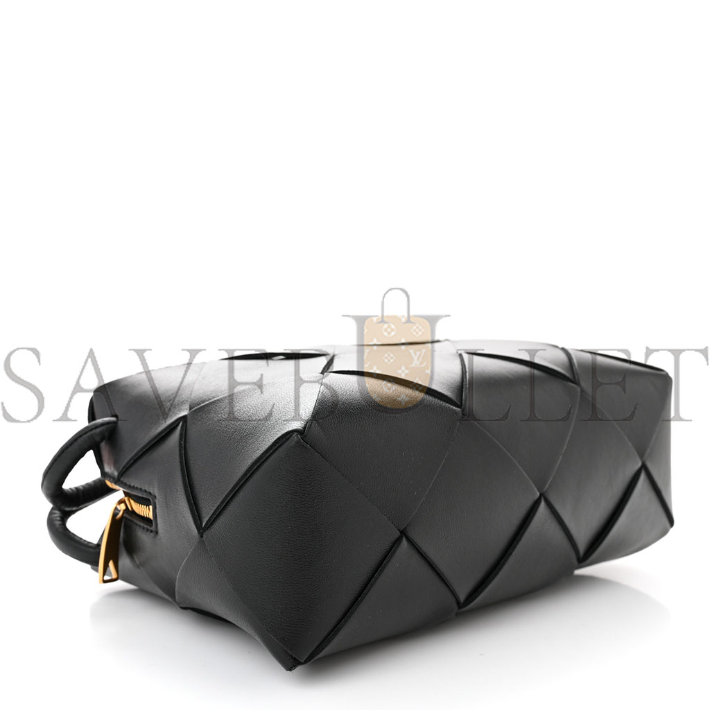 BOTTEGA VENETA LAMBSKIN MAXI INTRECCIATO SMALL CASSETTE CAMERA BAG BLACK (22*15*8cm)